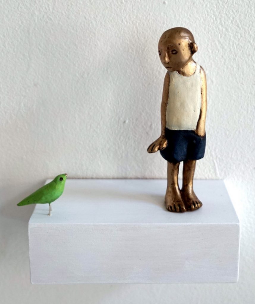 Tamara Suhr, Bronze, Figurative Kunst, Bronze, Ascona, Wandobjekt,vogelfreund, freundschaft